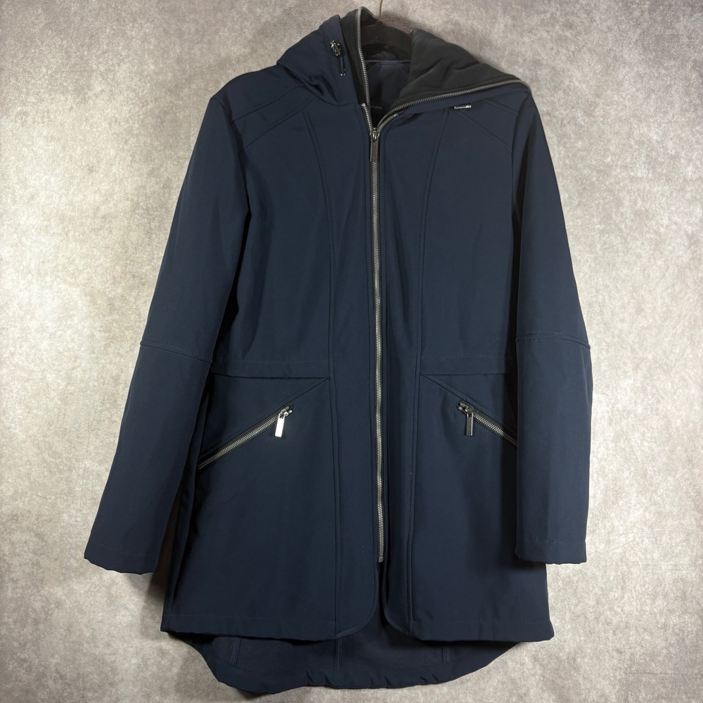 French Connection Softshell Jacket Women M Navy Blue Hooded Parka Casual Outdoor